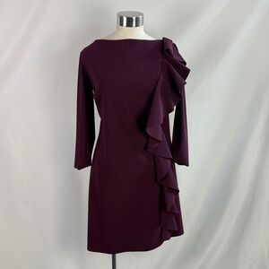 Chiara Boni La Petite Robe Maroon with Ruffle Trim Midi Dress